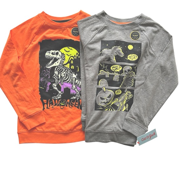 Bundle Two New Cat & Jack Halloween Glow In Dark LS Crew Neck Tees Sm 6/7 - Picture 1 of 14